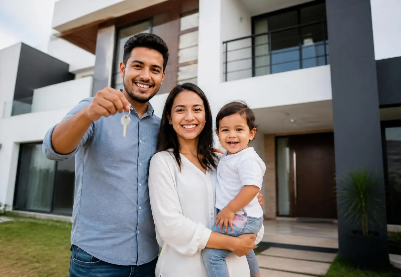 Familia recibiendo su nuevo hogar